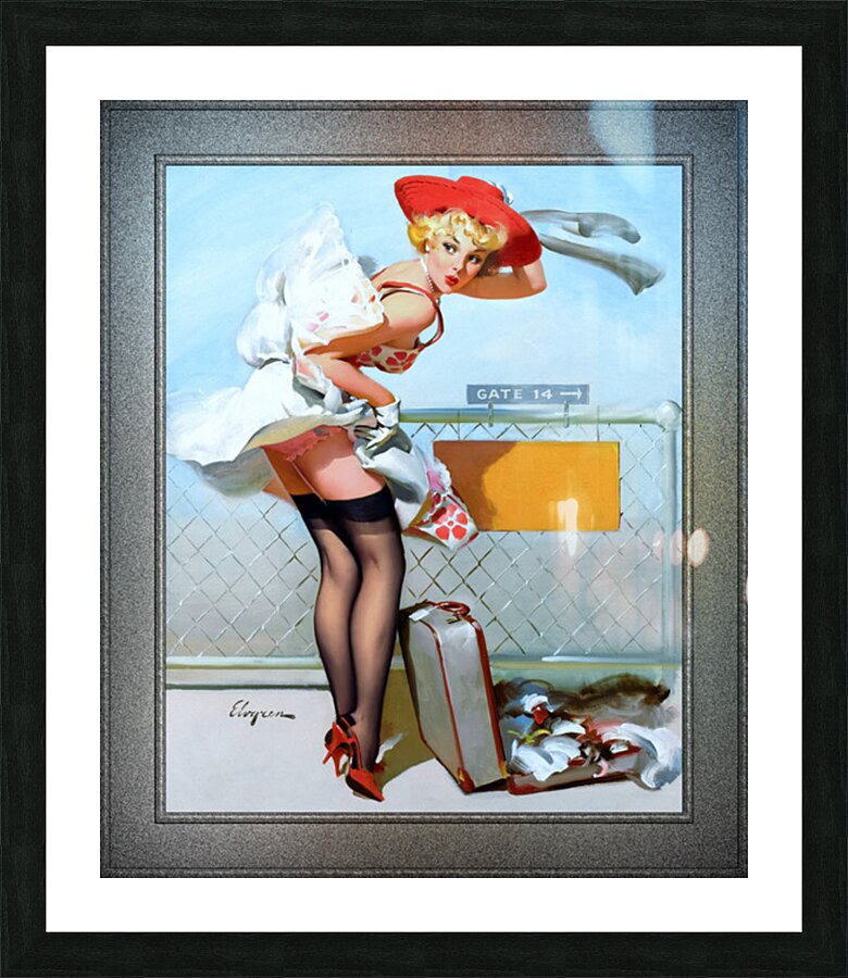 Mishap At Gate 14 by Gil Elvgren Vintage Xzendor7 Old Masters Reproductions  Impression encadrée