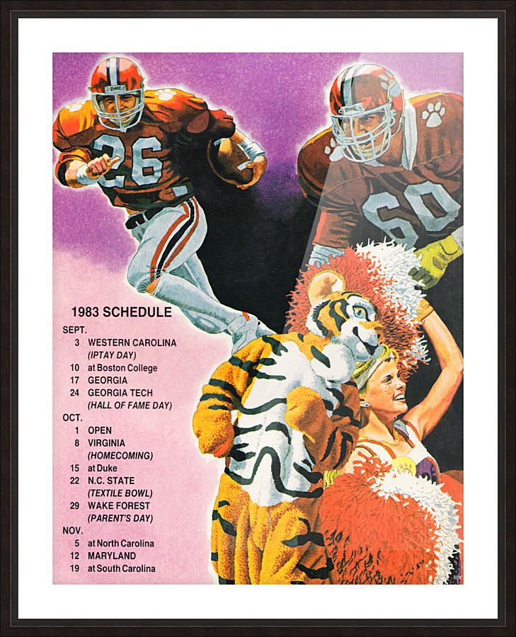 1983 Clemson Tiger Football Schedule Art Picture Frame print