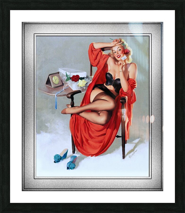A Bouquet Of Roses by Gil Elvgren Vintage Remastered Xzendor7 Old Masters Art Reproductions Picture Frame print