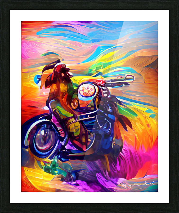 Hippie On Motorcycle  Picture Frame print