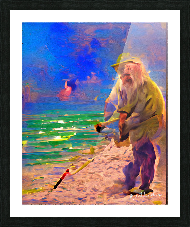 Older Neapolitan With Metal Detector Picture Frame print