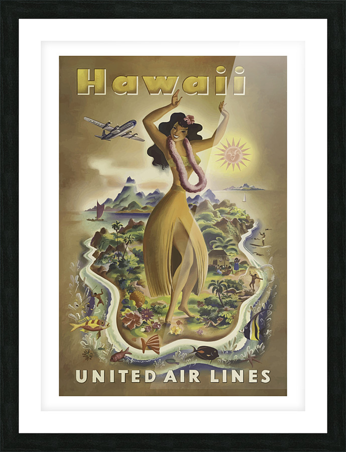 Vintage Travel Poster Hawaii United Air Lines Picture Frame print