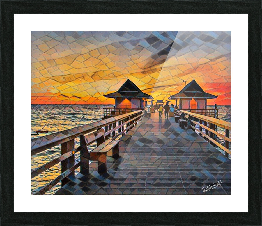 Naples Pier Sunset Pixelated Picture Frame print