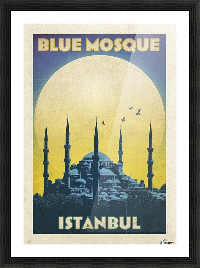 Turkey Blue Mosque Istanbul vintage travel poster Picture Frame print