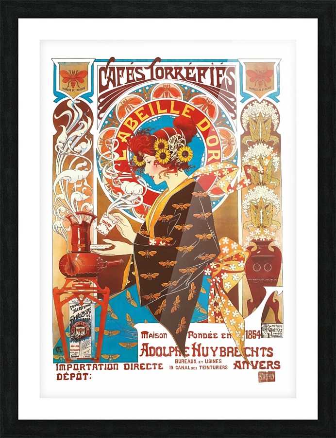 French Art Nouveau Vintage Illustration Coffee Poster  Framed Print Print