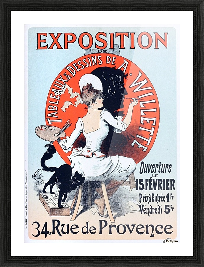 Original Vintage poster for an exhibition of paintings and drawings by Adolphe Willette Picture Frame print