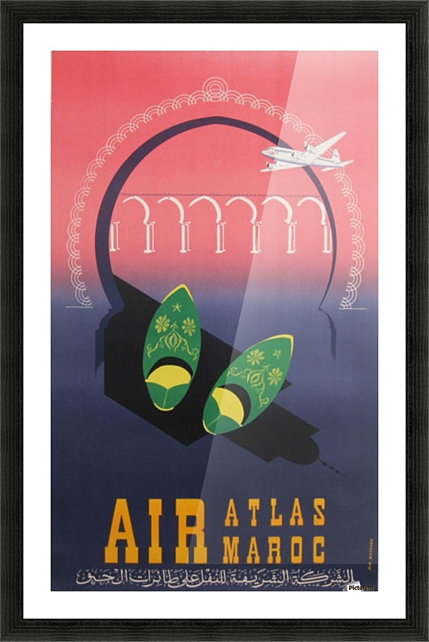 Air Atlas Maroc original advertising lithography vintage poster  Framed Print Print