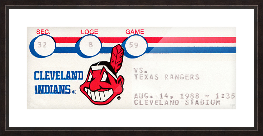 1988 Texas Rangers vs. Cleveland Indians Ticket Art Picture Frame print