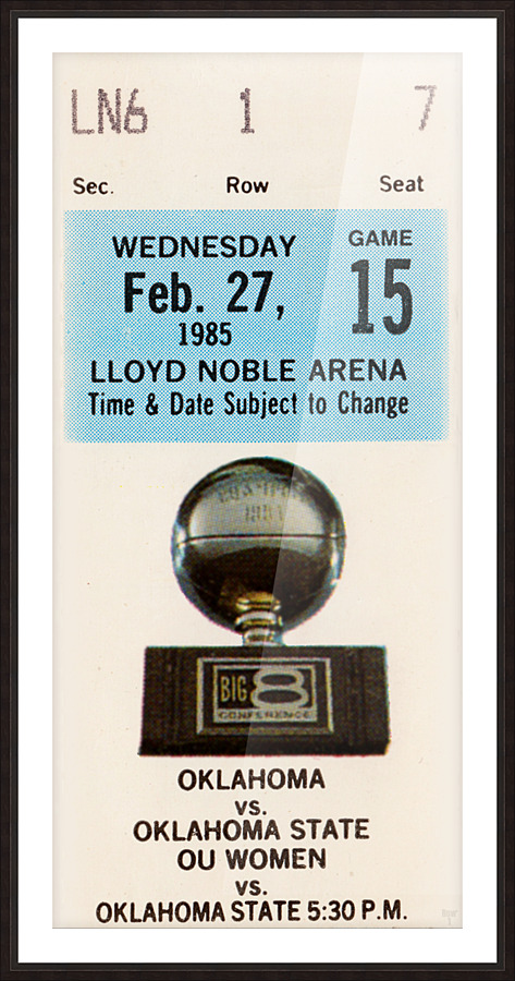 1985 Oklahoma Sooners vs. OSU Cowboys Basketball Ticket Art Picture Frame print
