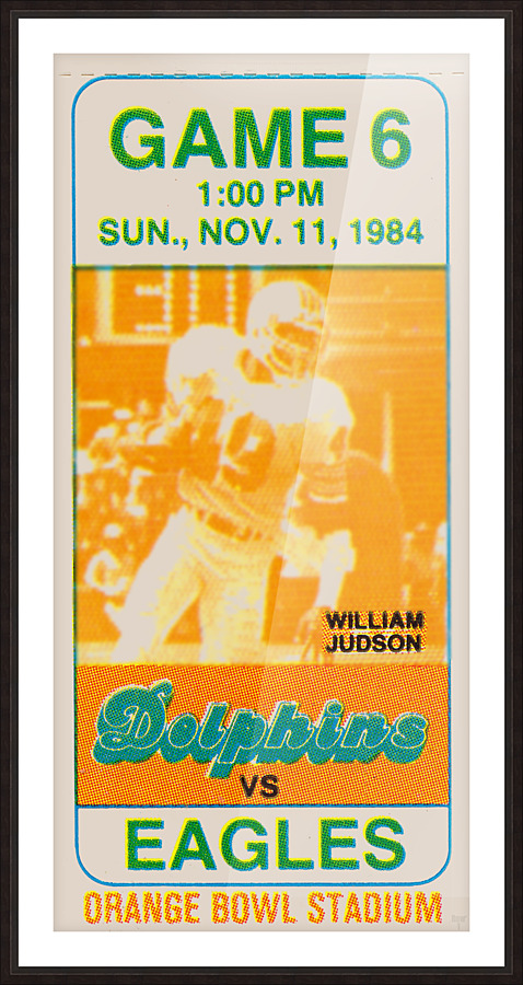 1984 Miami Dolphins vs. Philadelphia Eagles Ticket Art  Framed Print Print