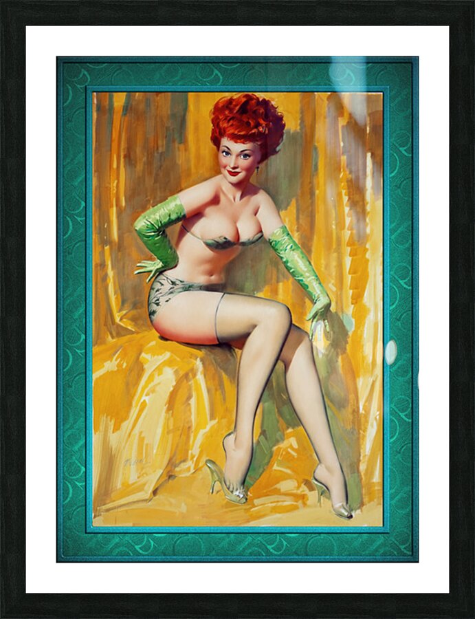 Redhead In A Green Bikini by Bill Medcalf Remastered Vintage Retro Xzendor7 Art Reproductions Picture Frame print