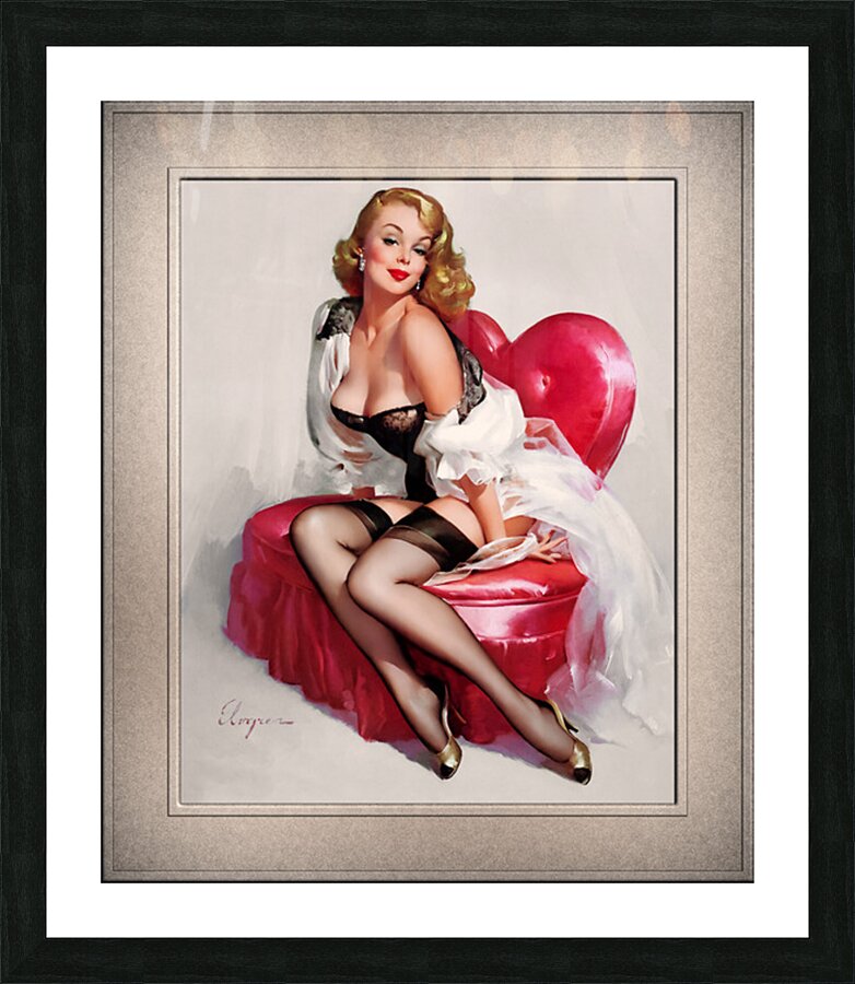 My Heart Shaped Loveseat by Gil Elvgren Remastered Vintage Retro Xzendor7 Art Reproductions Picture Frame print