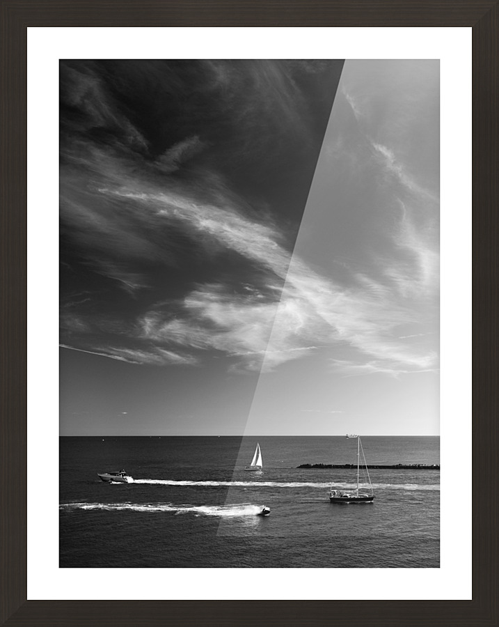 BW Criss Cross 2 of 3 PORTRAIT   Boats and Beautiful Skies Singer Island West Palm Beach Florida Picture Frame print