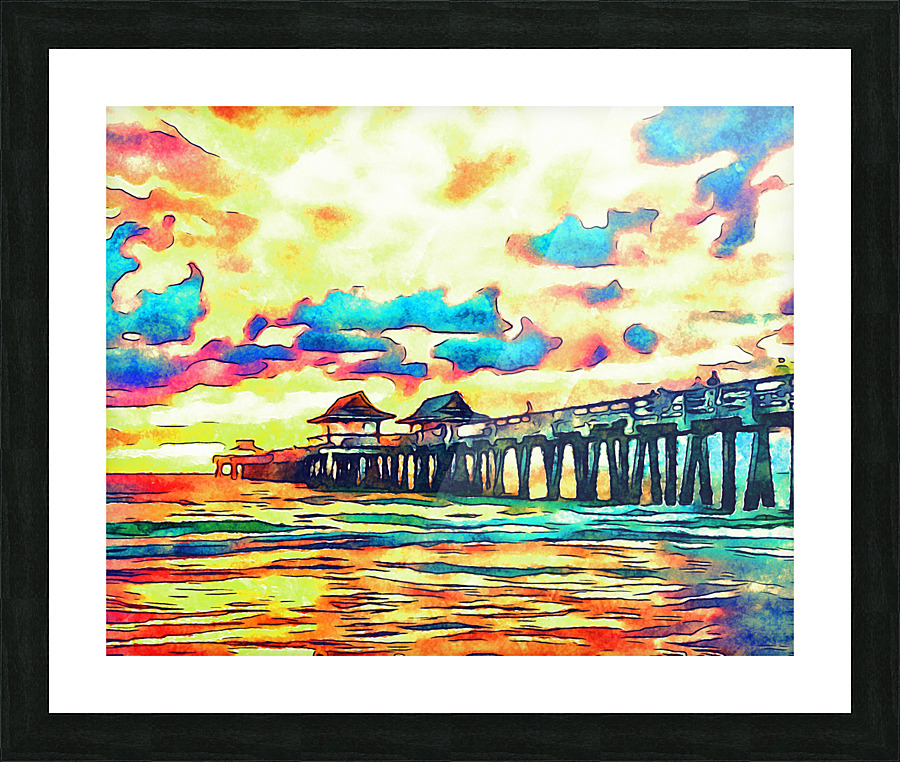 Naples Pier Colorama Water Color Style Picture Frame print