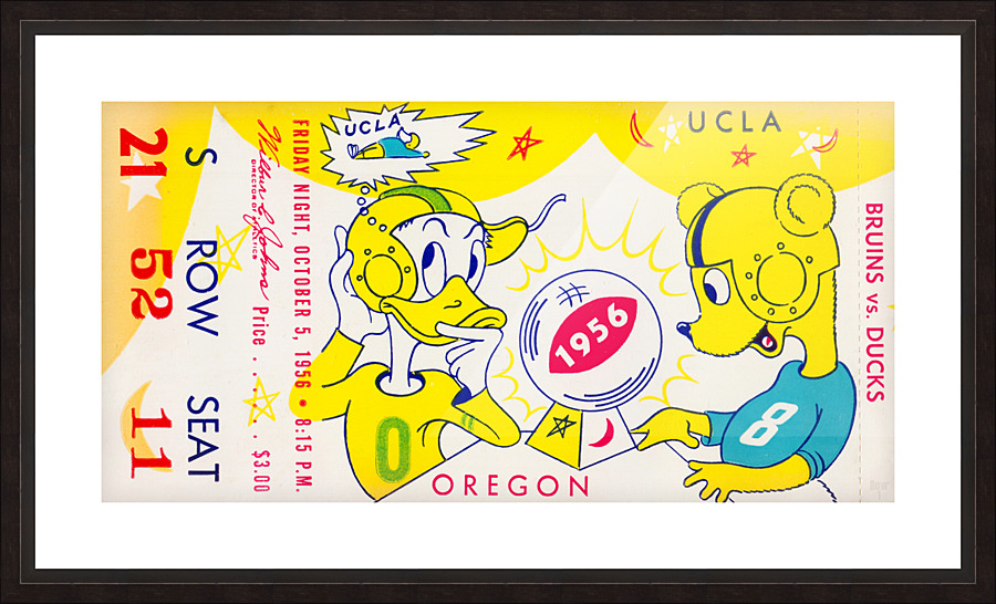 1956 UCLA Bruins vs. Oregon Ducks Football Ticket Print  Framed Print Print