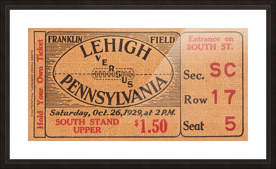 1929 Lehigh vs. Pennsylvania Football Ticket Print Picture Frame print