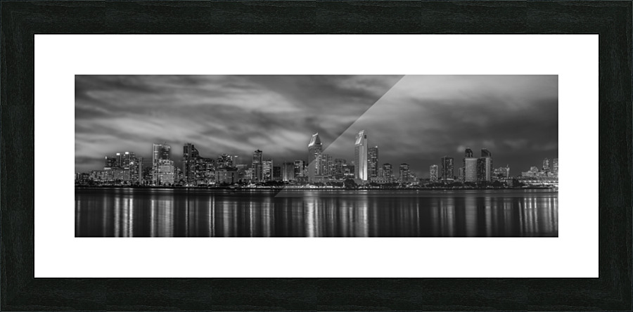 San Diego Skyline Sunset   BW Picture Frame print