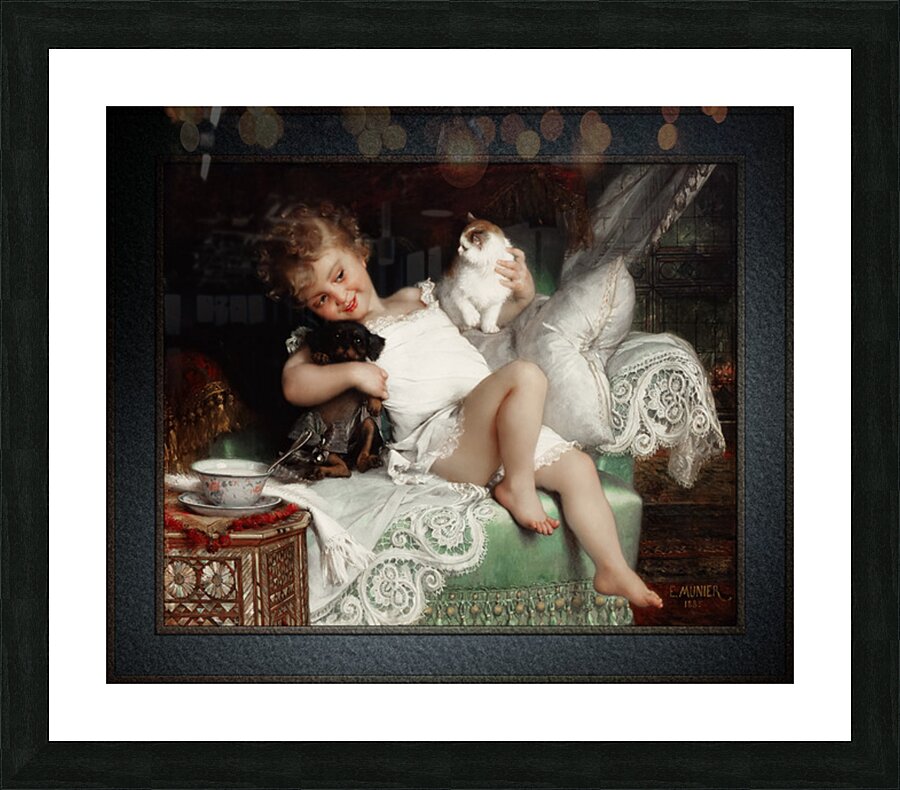 Playmates by Emile Munier Remastered Xzendor7 Classical Fine Art Old Masters Reproductions Picture Frame print