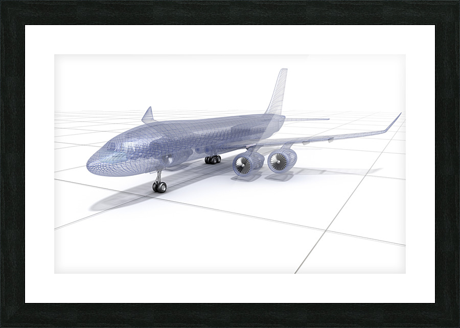 Airplane wire model 3D illustration Picture Frame print