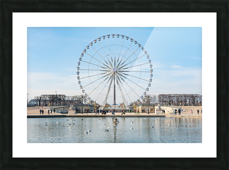 Paris ferris-wheel against blue sky from the Tuileries park Picture Frame print