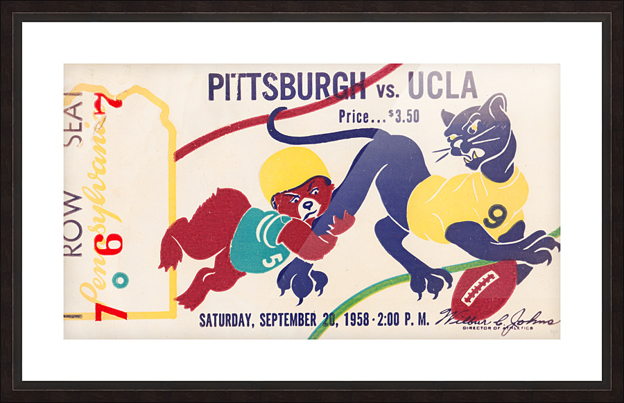 1958 Pittsburgh Panthers vs. UCLA Bruins Ticket Art Picture Frame print