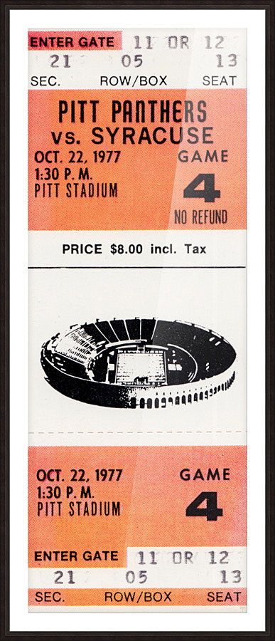 1977 Pittsburgh Panthers vs. Syracuse Football Ticket Print Picture Frame print