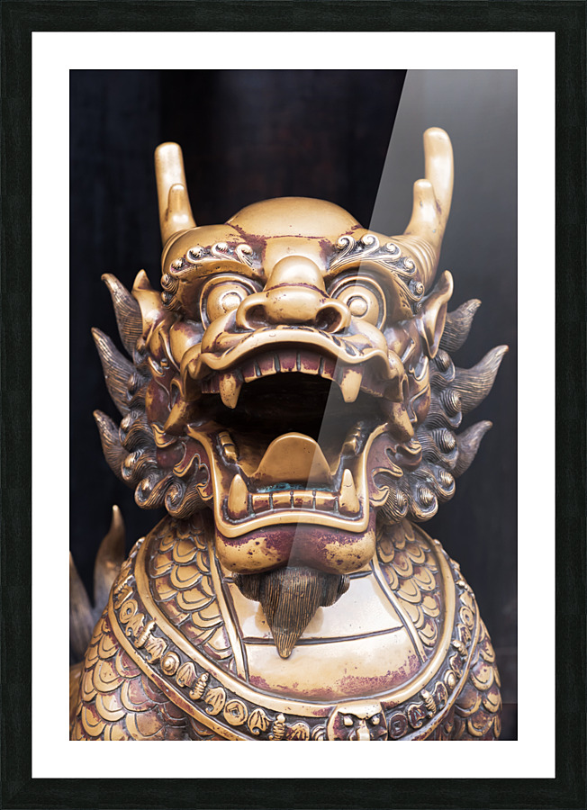 Dragon bronze statue in a chinese buddhist temple Picture Frame print