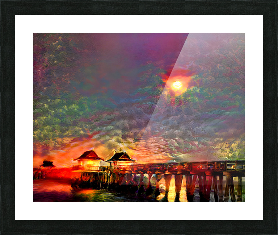Naples Pier Lunar Burn Picture Frame print