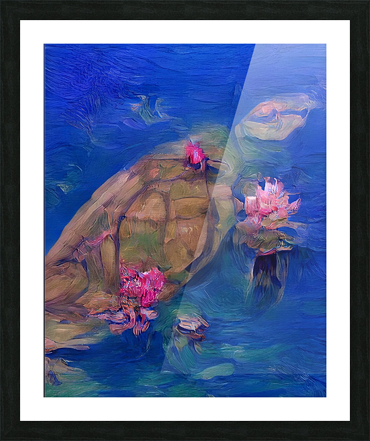 Turtle In Lotus Pond  Framed Print Print