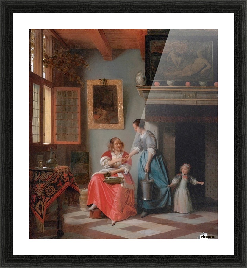 Woman hands over money to her servant Picture Frame print