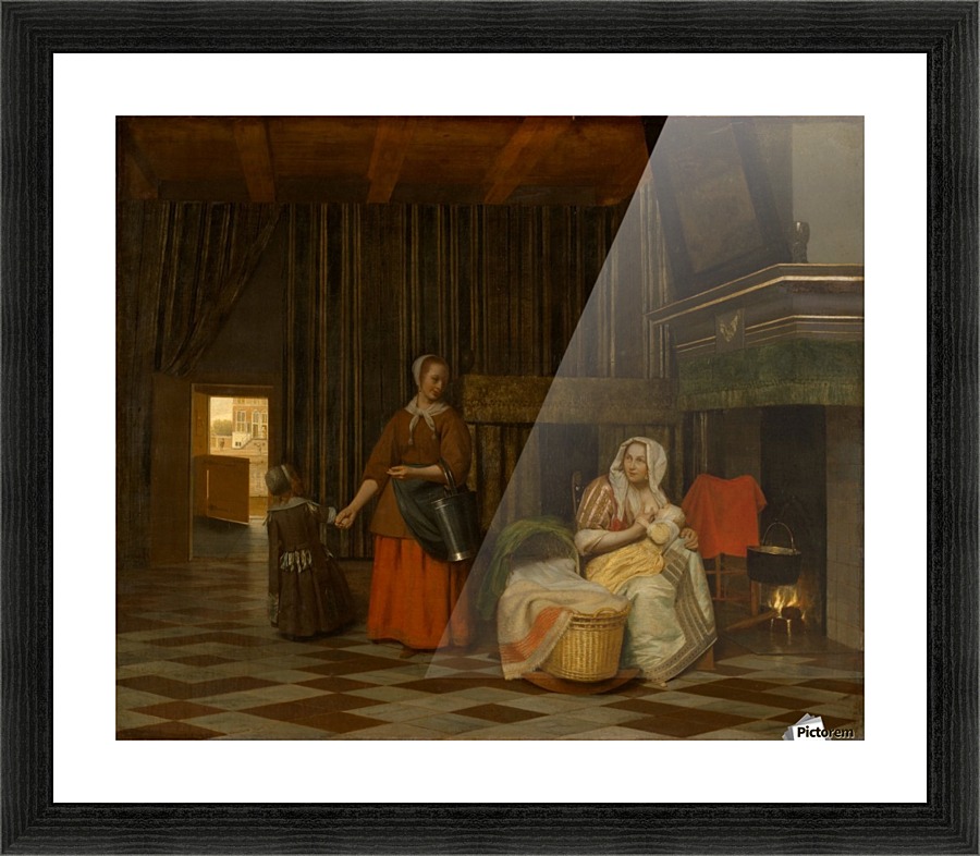 Woman and child with serving maid Picture Frame print