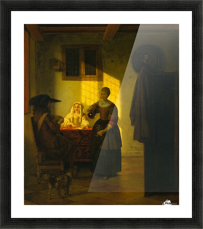 A couple playing cards, with a serving woman Picture Frame print