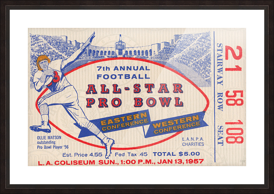 1957 Pro Bowl Football Ticket Canvas Picture Frame print