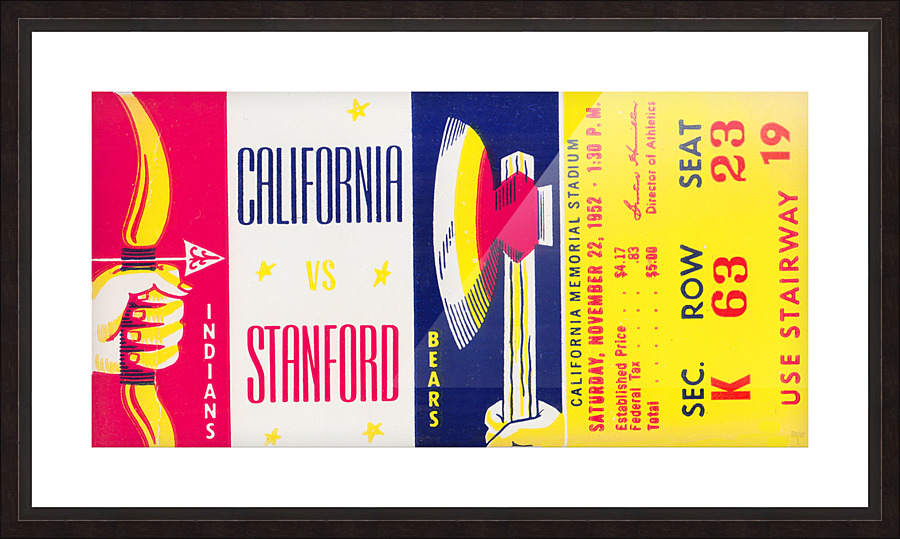 1952 Cal Bears vs. Stanford Indians Football Ticket Print Picture Frame print