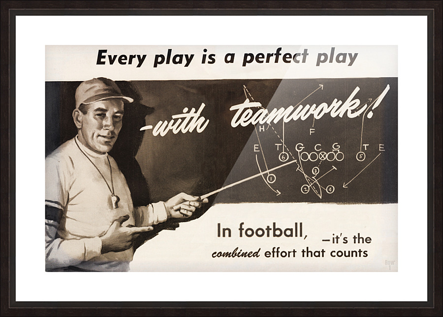 1954 Vintage Football Coach Art Picture Frame print
