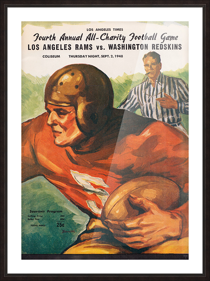 1948 LA Rams vs. Washington Redskins Football Cover Wood Print Picture Frame print