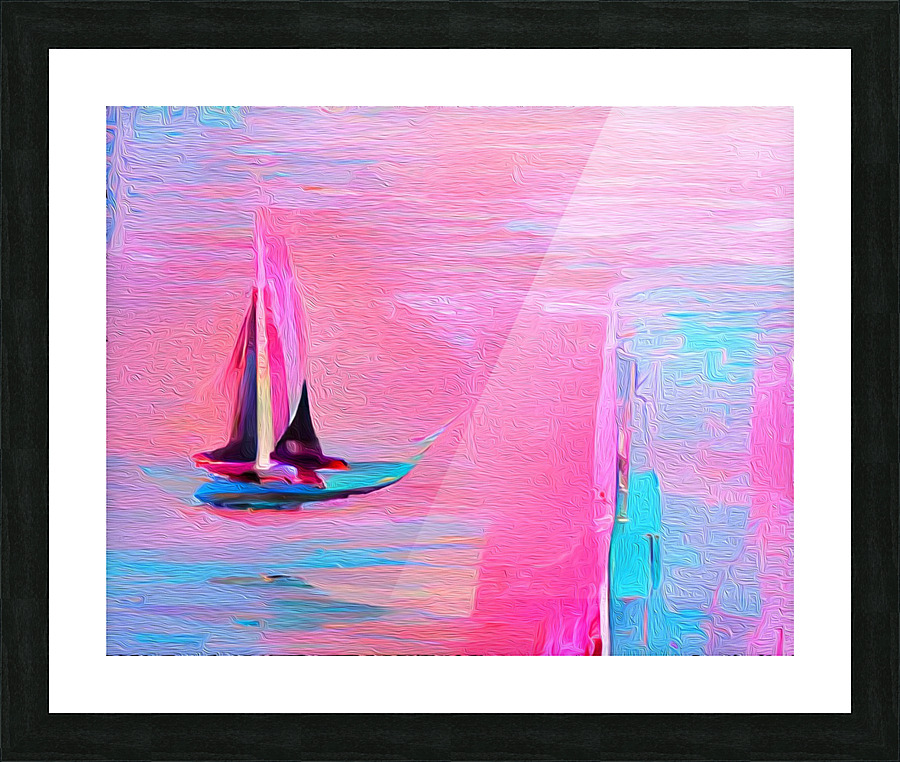 Pink Aqua Naples Beach Sailboat Picture Frame print