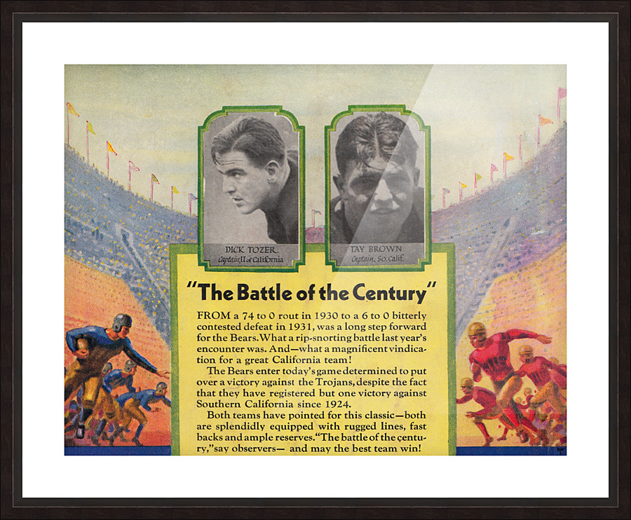1932 Cal Bears vs. USC Trojans Football Art Picture Frame print