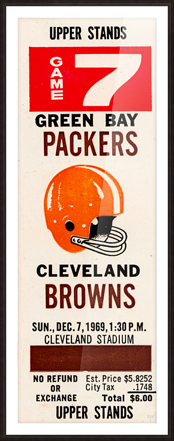1969 Green Bay Packers vs. Cleveland Browns Ticket Art Picture Frame print