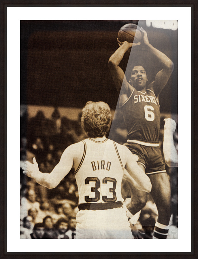 1981 Dr. J and Larry Bird Photo Art Picture Frame print