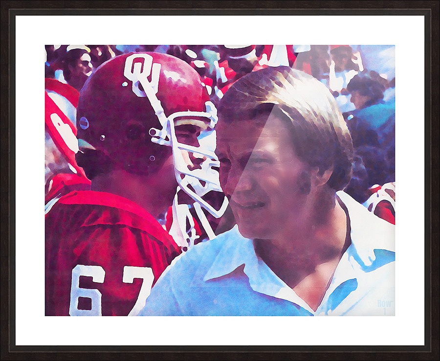 1980 Oklahoma Sooners Barry Switzer Watercolor Art Picture Frame print