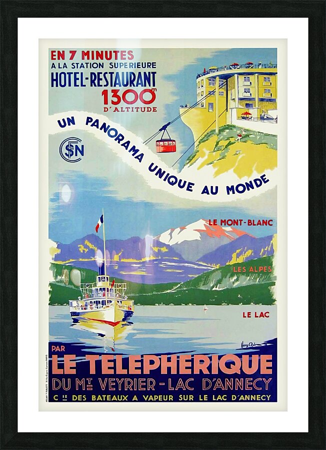 Art Deco Vintage French Travel Poster Telepherique du Veyrier Lac D'Annecy Picture Frame print