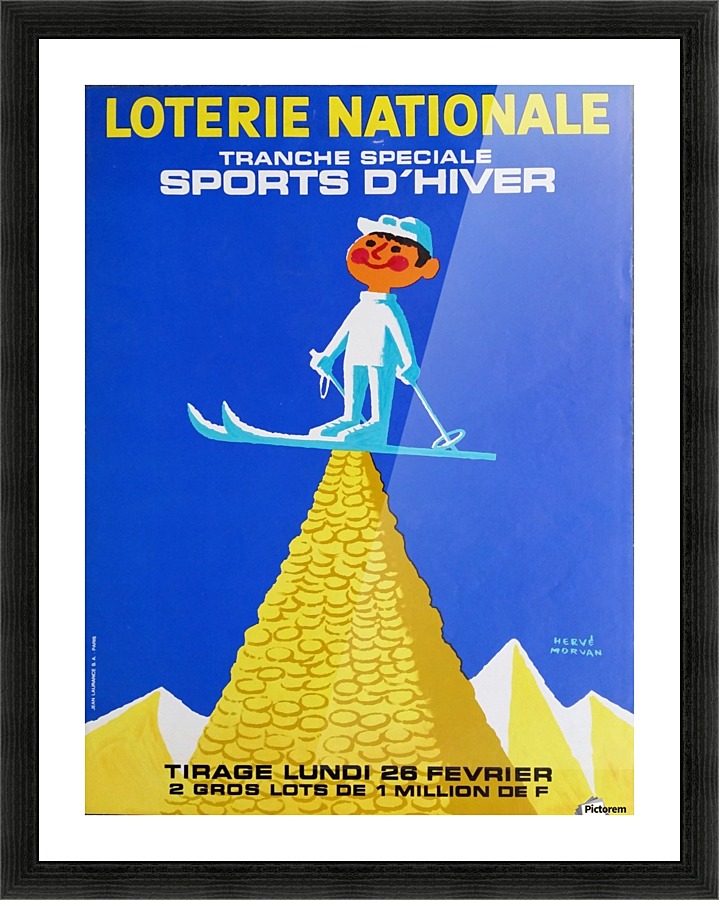 Loterie Nationale original vintage poster ski winter sport Picture Frame print