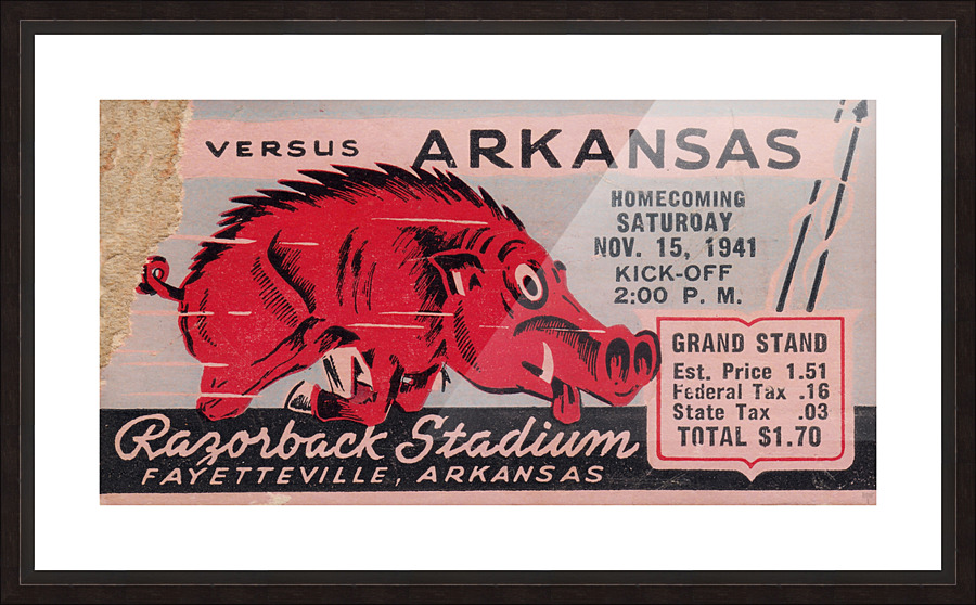 1941 Arkansas Razorbacks Football Ticket Stub Remix Art Picture Frame print