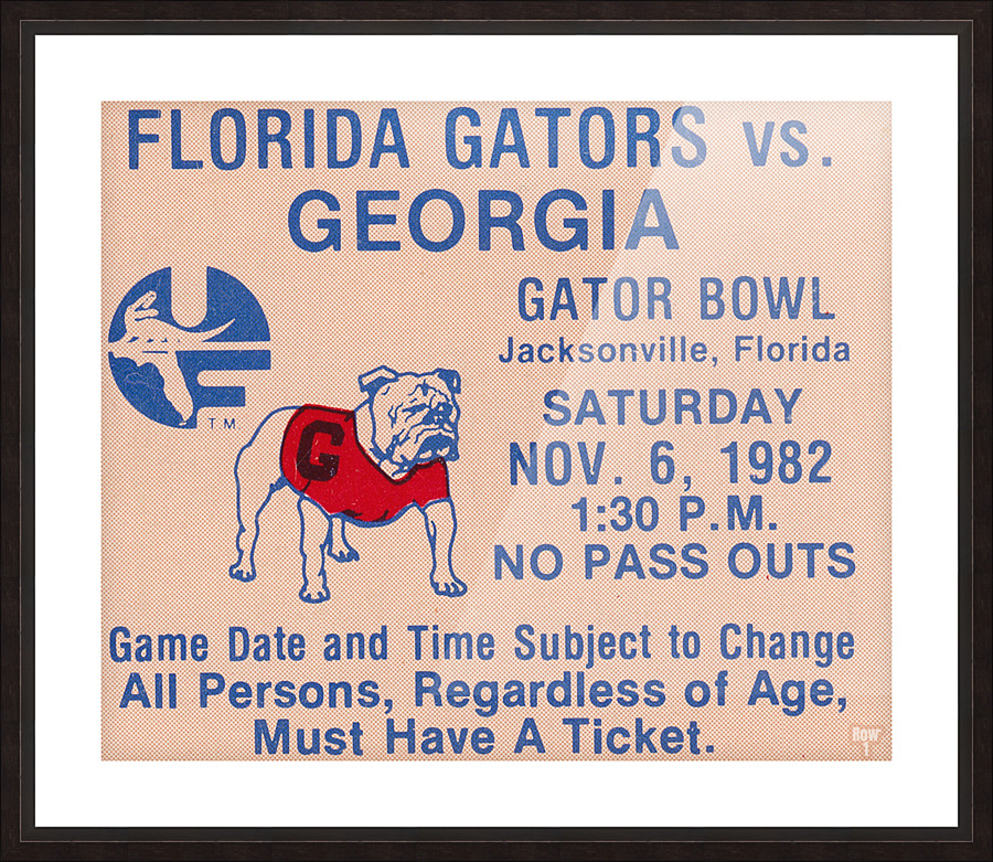 1982 Georgia Bulldogs vs. Florida Gators Football Ticket Art Picture Frame print