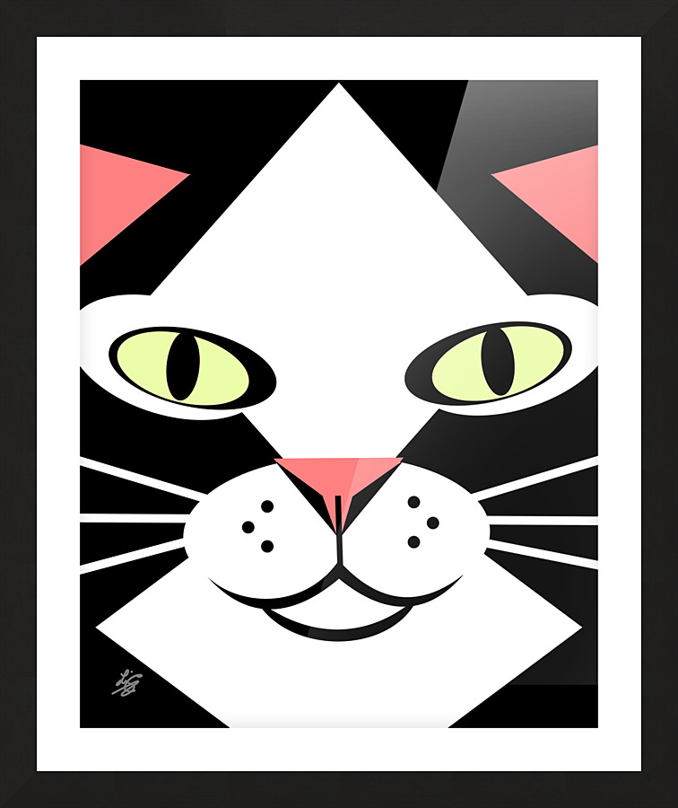 Geometric Black and White Cat Face Picture Frame print