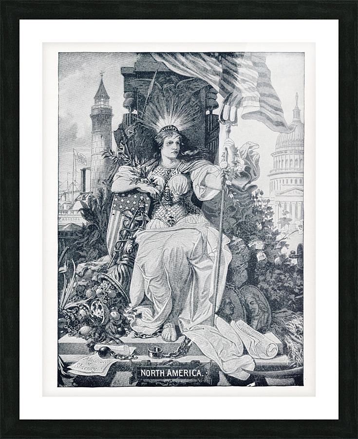 Artwork - Found and Restored - North America - 1888 Panorama of Nations - Antique Bookplate Print Picture Frame print