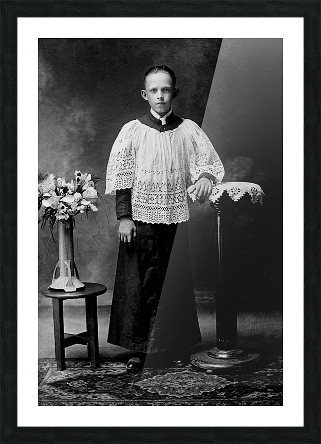 Found and Restored - Gothic Altar Boy - Found as a Antique Photo Picture Frame print