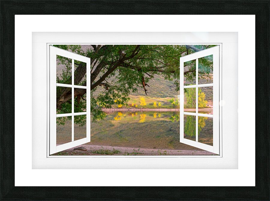 Autumn Season Lakeside  Open White View Picture Frame Printing