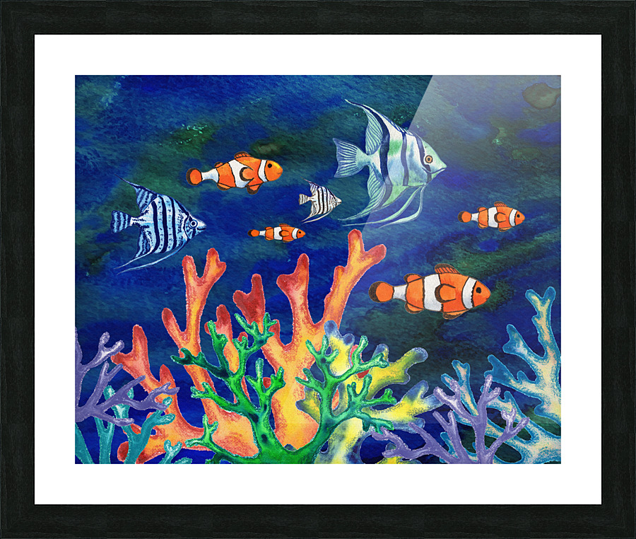 School Of Fish Angelfish And Clownfish Under Picture Frame print